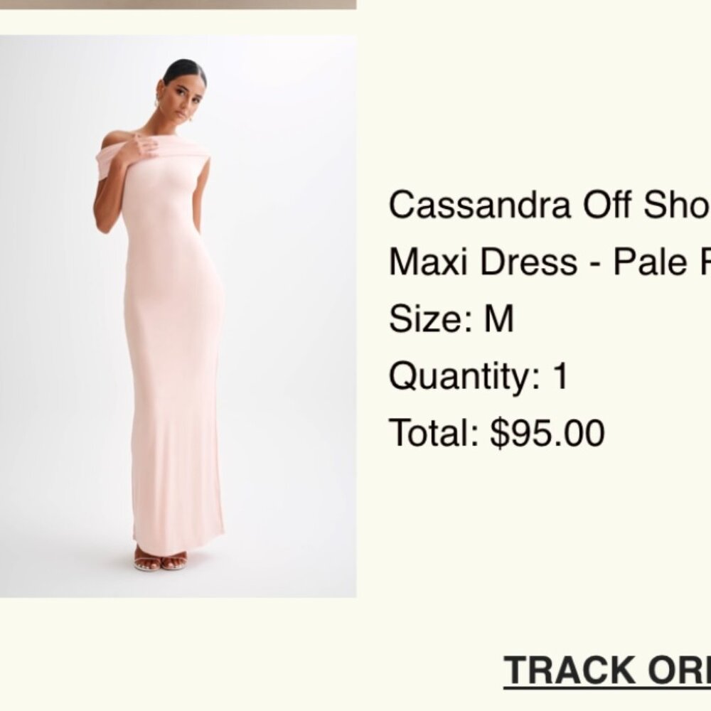 Meshki Cassandra Off Shoulder Slinky Maxi Dress - Pale Pink Size: M